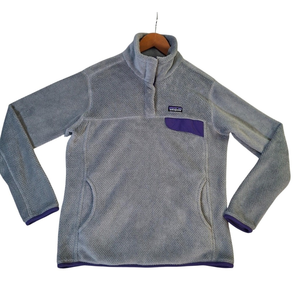 Patagonia Re-Tool Snap-T Pullover Womens Large Gray Purple Fleece Sherpa 25442